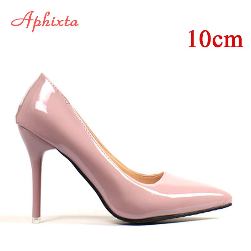 Fashion Aphixta 10cm Heels Women Pumps Shoes Pointed Toe Bling Gold Patent Leather Sexy Wedding Party Official Shoes Woman Big Size 48