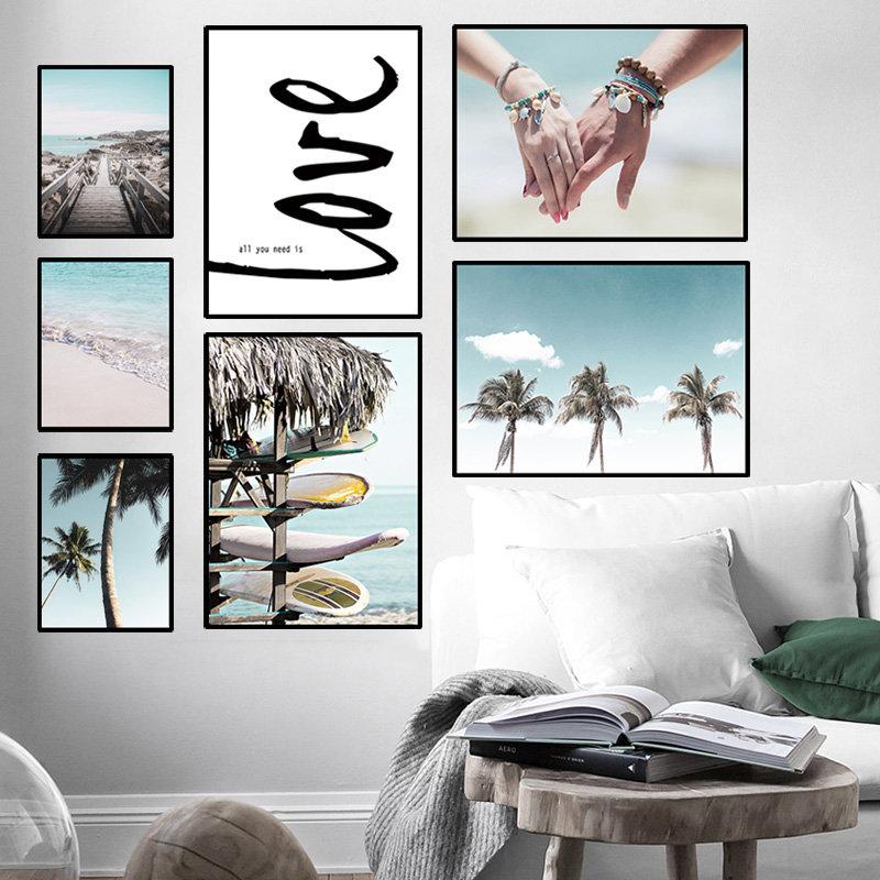 

Современное искусство серфинга, картина на холсте, красивый пляжный пейзаж, постер с тропическим деревом, украшение комнаты, мост, картина, Настенный декор FJ019