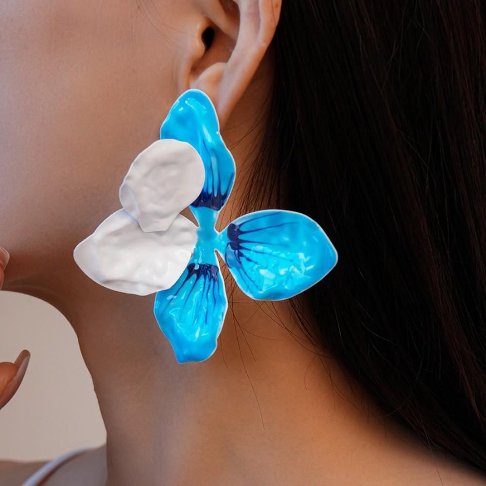 Dripping Oil Enamel Stud Earrings Zinc Zinc Alloy Bohemian Dangle Earring Drip Oil Flower Earrings  Women