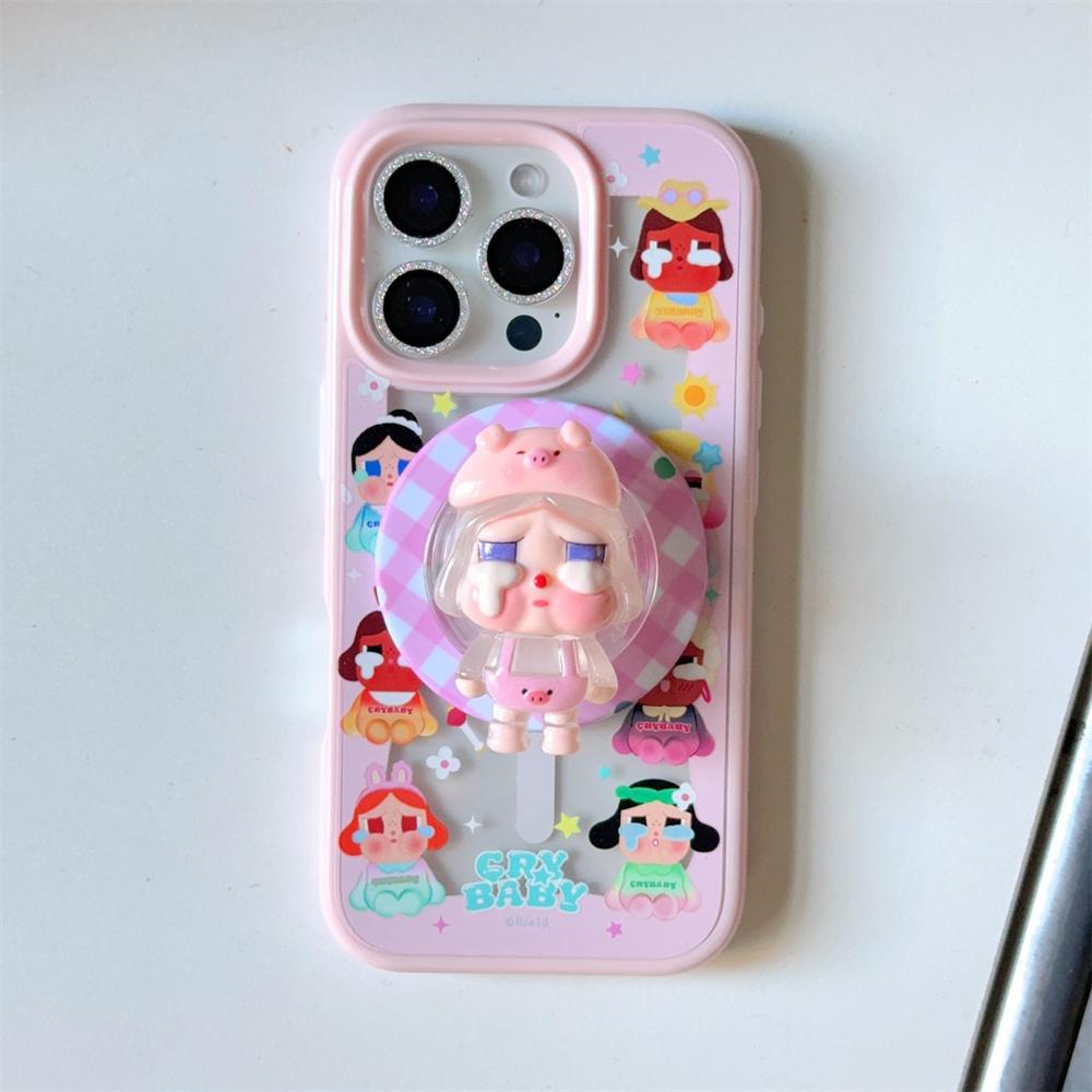 Korean Cute Cherry Girl Magnetic Stand Phone Case, suitable for iPhone 16 Pro 15 13 14 Pro Max, with stand, suitable for Magsafe