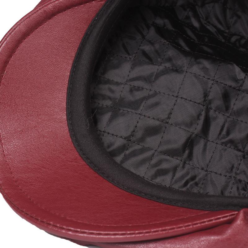 Leather Octagonal Cap Ms. Leather Cap Winter Beret Hat Hat Literary Youth Fashion Hat