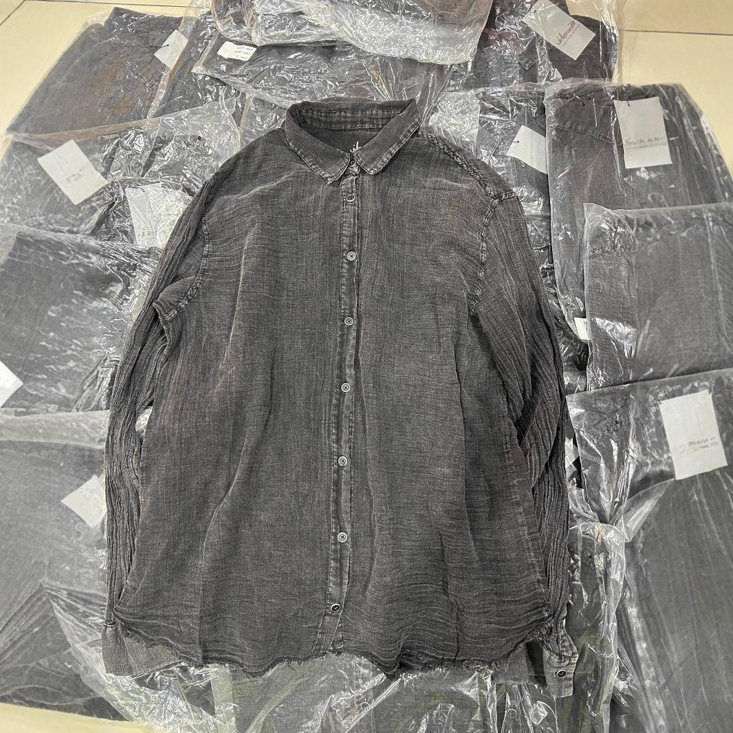 

Spring 2025 Women s Washed Bubble Cotton Raw Edge Lapel Shirt - Solid Color, Casual, Easy to Match. XX-Large темно-сірий