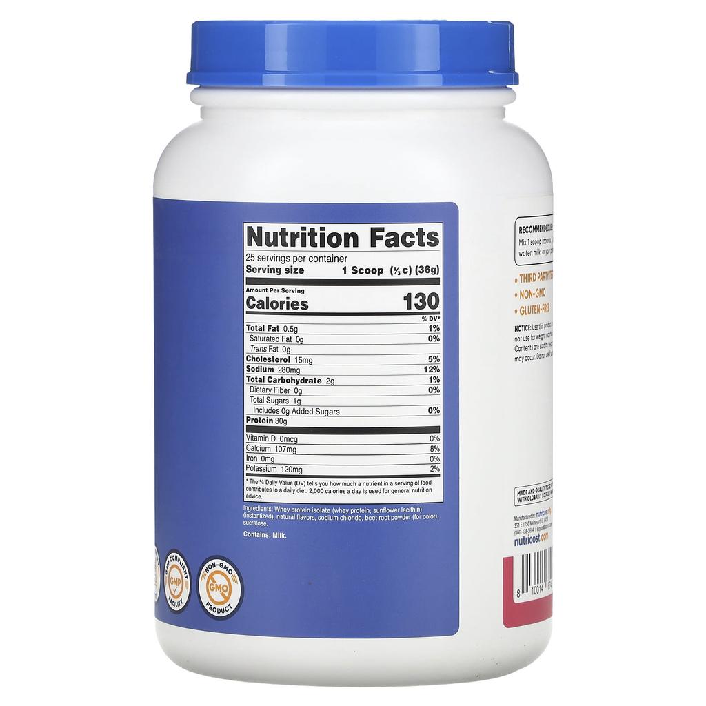 Nutricost Whey Protein Isolate, Strawberry Acai, 907g (2lb)