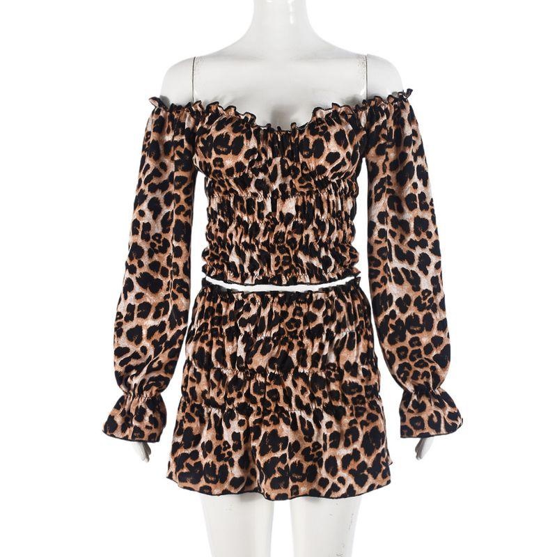 

Fashionable Leopard Print Sexy Autumn and Winter Fashion Export Show Umbilical Leopard Print 51358 Long Sleeve Short Dress Two-piece Set Women Leopard print S