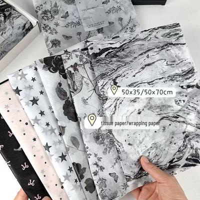 Black Floral and Bird Pattern Tracing Wrapping Paper, Ink Wash Rose Design, 17g Gift Packaging Material
