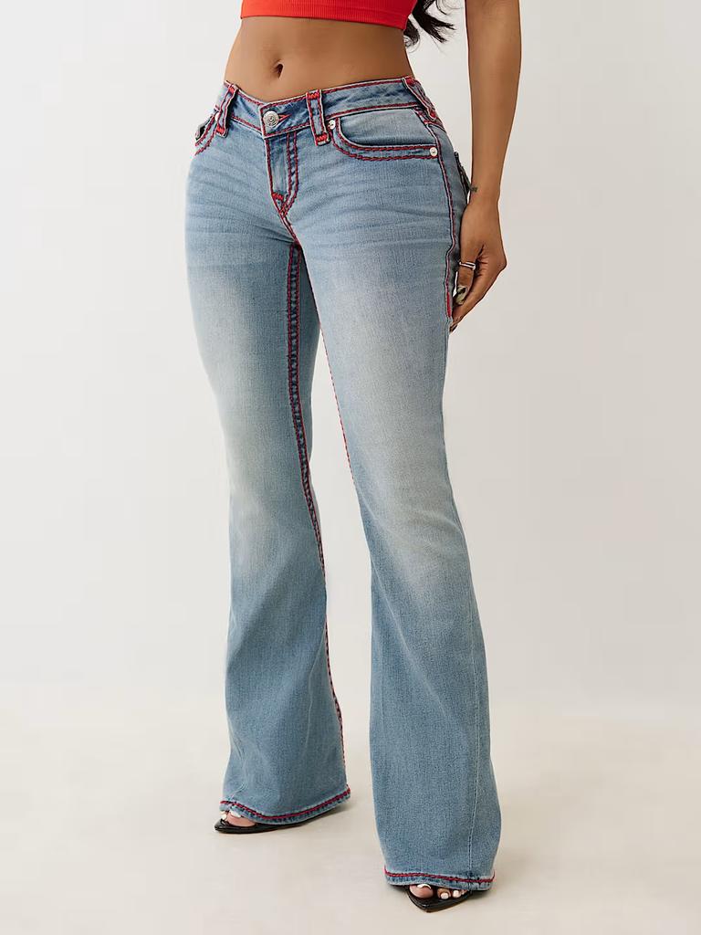 True Religion Damen Vintage Y2K Bestickte Low-Rise Skinny Jeans