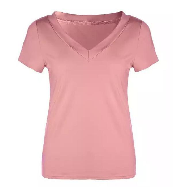 Jaro Léto Podzim Jednobarevné Krátký rukáv Výstřih do V Jednoduché Tričko Slim Fit Sexy Temperament Módní Top Dámské Oblečení