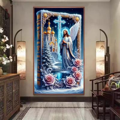 Large Size Mosaic DIY Full Diamond Painting Kits Art The Cross of Jesus and Flowers Embroidery Cross Stitch Rhinestones