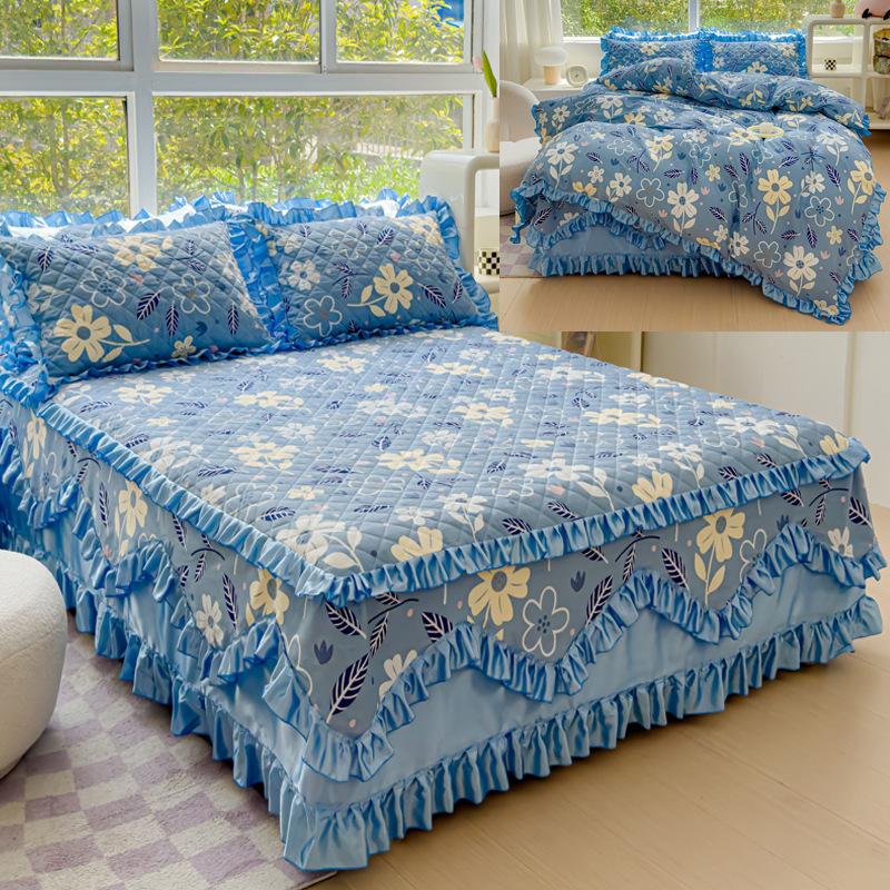 Cotton Bed Skirt Set Of Four Thickened Bedside 1.8 m Bed Cover Single Mattress Non-slip Protection Cover Pillowcase Need Order