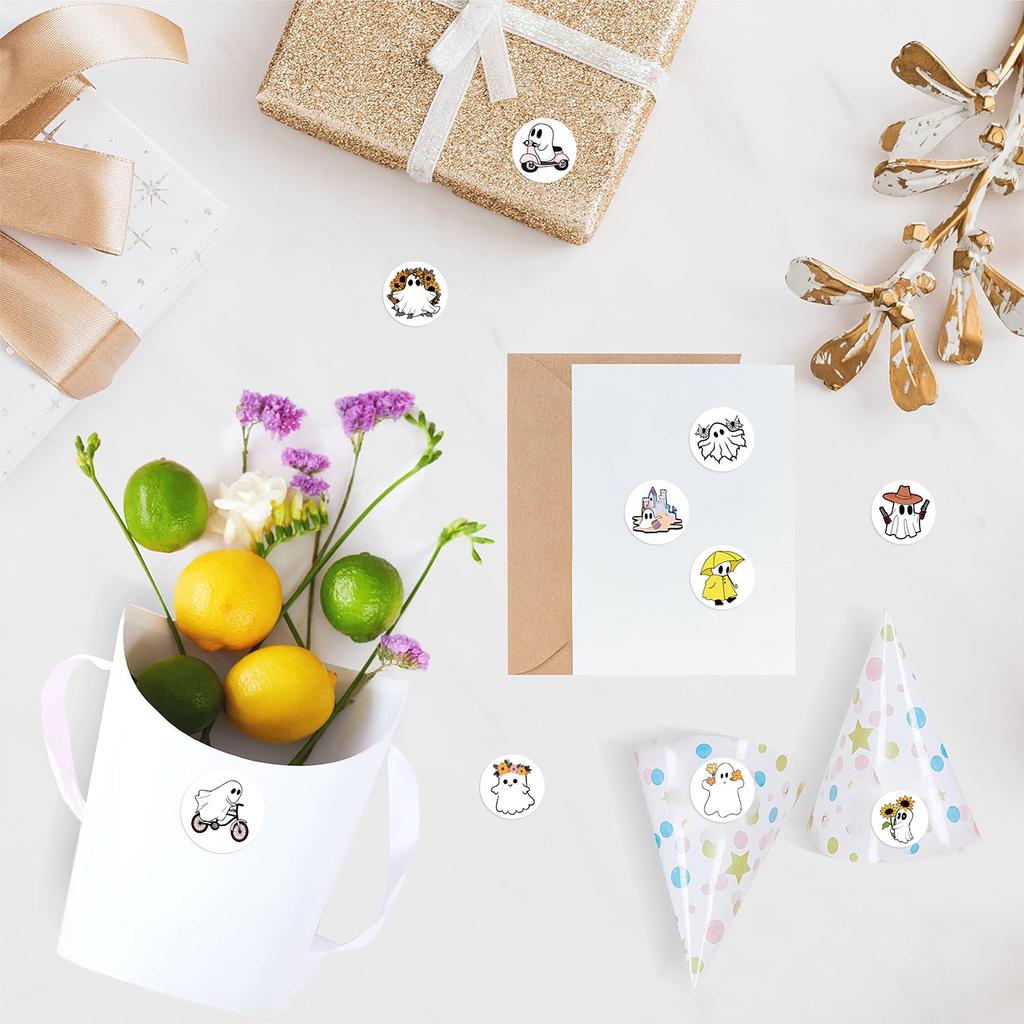 500 Pictures/roll Roll Sticker Tape Cartoon Halloween Cute Ghost Hand Account Material Envelope Seal