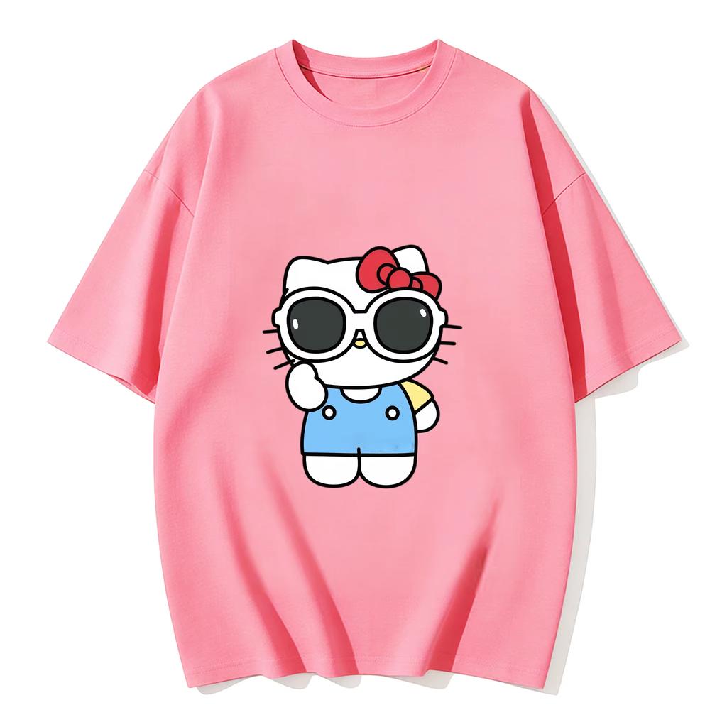 2026 new Summer HelloKitty Cute Graphic Tee Casual Short Sleeve Cotton Top for Women Girls Kawaii Cartoon Print Streetwear