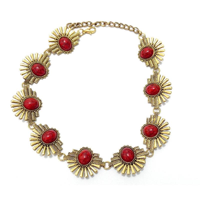 Богемное ожерелье с искусственным бирюзовым камнем и геометрическим кулоном в винтажном стиле GoldRed