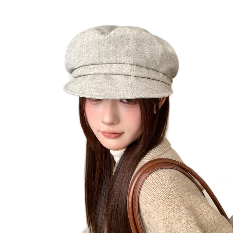 Cotton and Linen Simple Beret Hat for Women Large Head Circumference Painter's Hat Casual  Versatile Face Showing  Small Octagonal Hat  Trendy