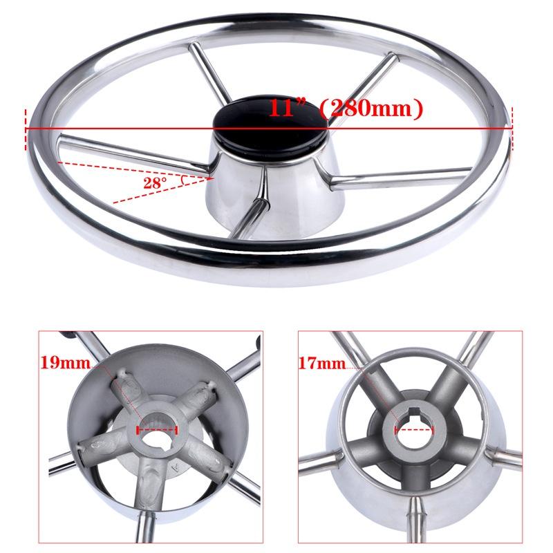 Stainless Marine Steering Wheel 5-Spoke 11-13.5 Inch Stainless Boat Steering Wheel with Knob