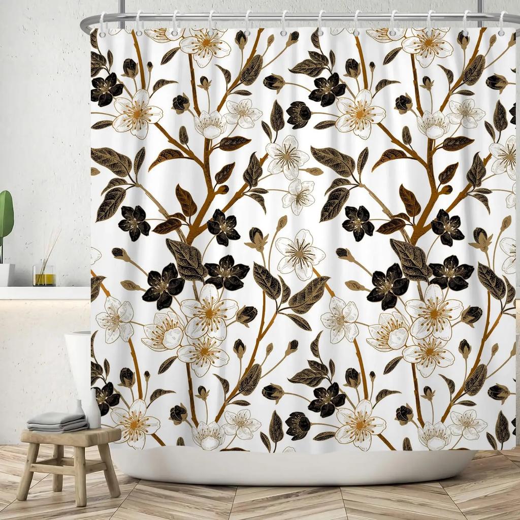 Exquisite Floral and Bird Pattern Print Water-resistant Shower Curtain with Vintage Design for Elegant Bathroom Decor