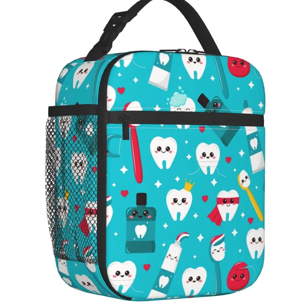 Kawaii Teeth  Pattern Insulated Lunch Bag for Women Portable Tooth Thermal Cooler Bento Box Office Picnic Travel