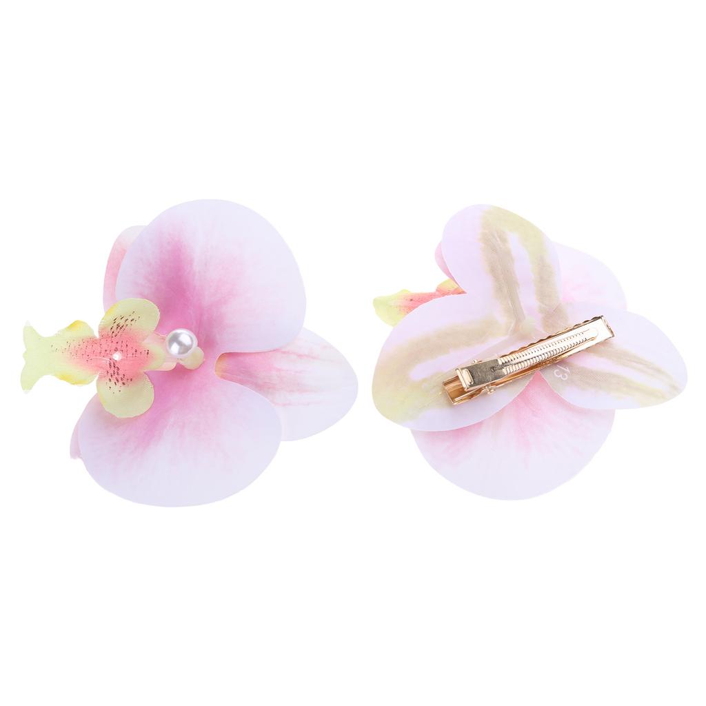 Set of 2 French Floral Hair Grip Pink Orchids Flower Hairpin Stylish Hair Grips for Girl Sweet Side Barrettes Jewelry