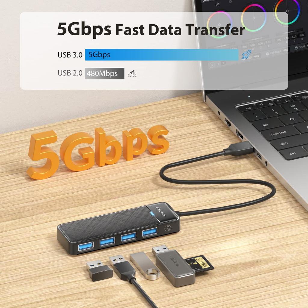 iDsonix USB Hub Expansion 4 Port USB A Hub 180cm Cable 5Gbps High Speed Transfer Lightweight Compact Compatible with Pro and Other Notebook PCs USB