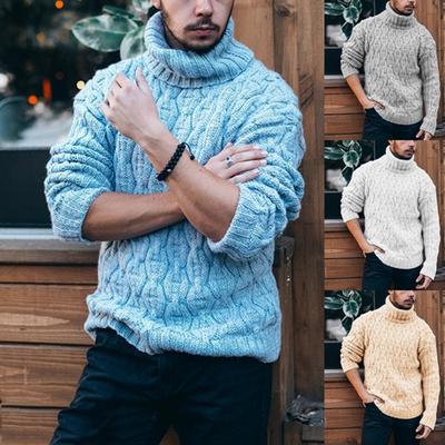 New Autumn and Winter Men's High Neck Solid Sweater Fashion Trend Knitwear