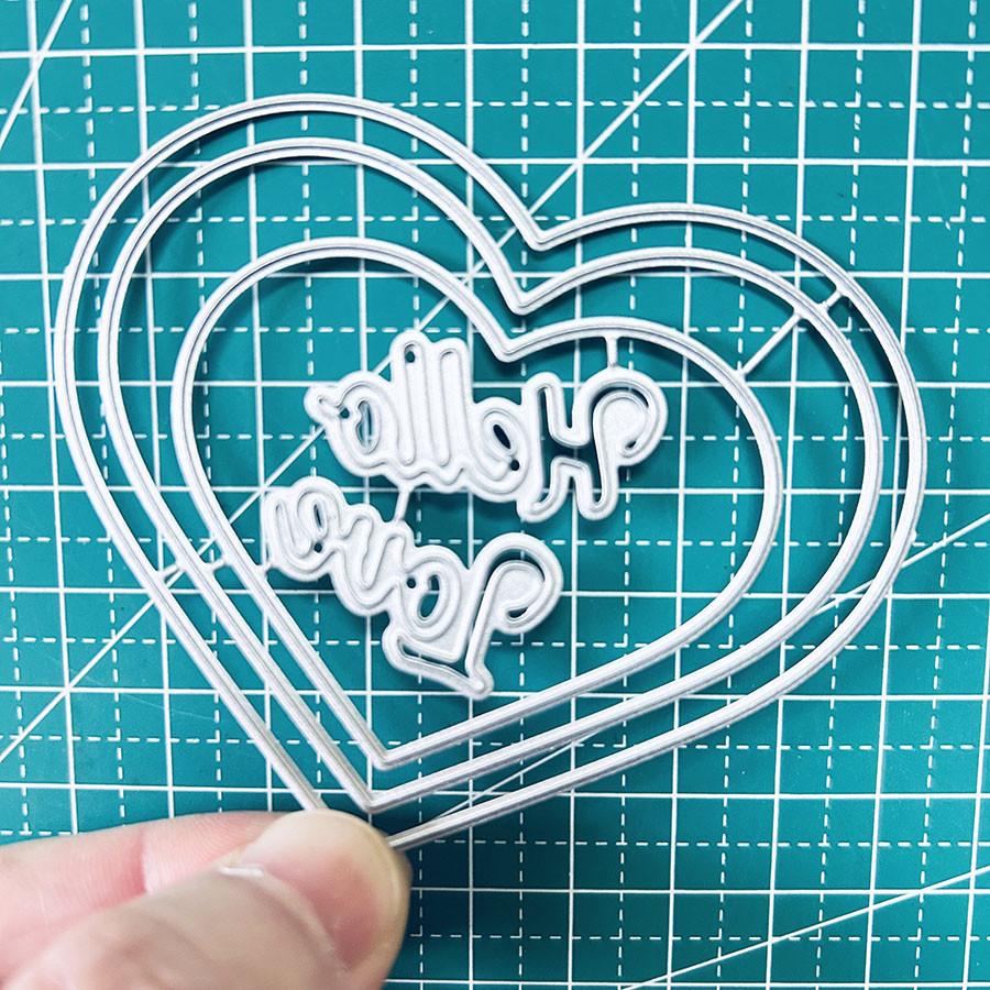 "Hello Love"letters and 3pcs Love Hearts Metal Cutting Dies Stencil for DIY Scrapbooking Photo Album Embossing Paper Cards Crafts Diecuts