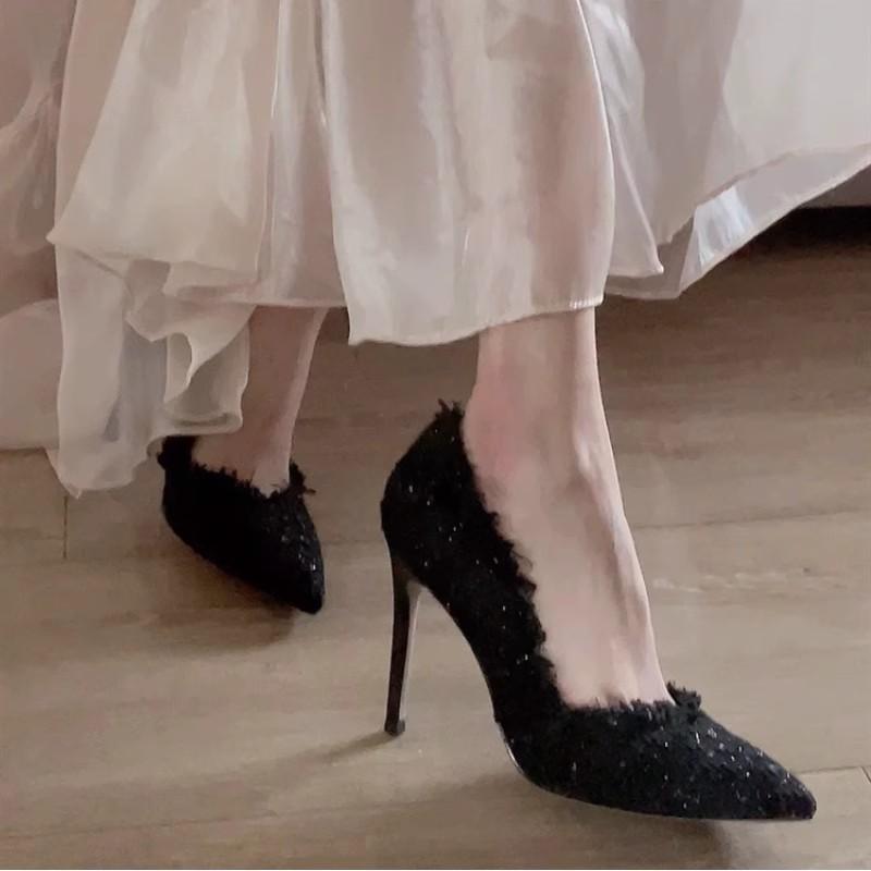 Fashion Women's Fashion Thin Heel Shoes Autumn New Pointed Head Shallow Mouth Cloth Surface Anti-slip Wear-resistant High Heels