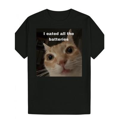 European Sizes Men'S Casual Round-Neck T-Shirt with a Cat Face And Eye Print
