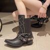 Women's Mid-heel Chain Chelsea Boots Winter Thick-soled Mid-calf Boots 2024 Designer New Trend Women's High-heeled Short Boots
