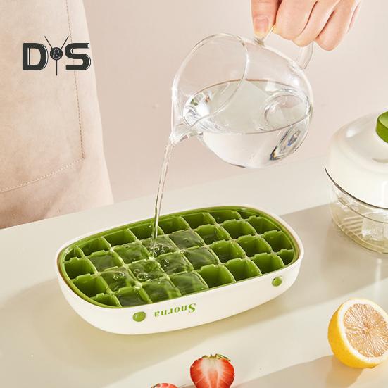 Ice Cube Tray with Lid And Bin Easy Release Ice Maker Mold Stackable Ice Cube Mold Drawer-Style Ice Block Mold for Desserts Chocolate Juice Coffee