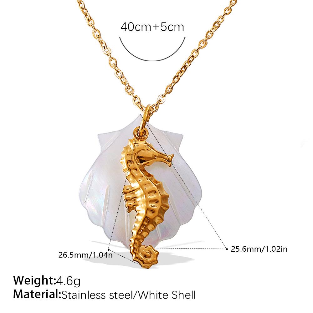 Starfish & Seahorse Stainless Steel Necklace with White Shell