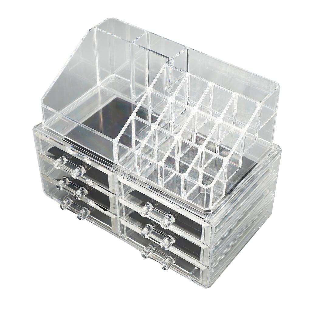 Przezroczysty organizer na kosmetyki z 6 szufladami 1 tacą, możliwość układania w stosy, gablota ekspozycyjna na kosmetyki do pielęgnacji skóry, na biżuterię, akcesoria do włosów