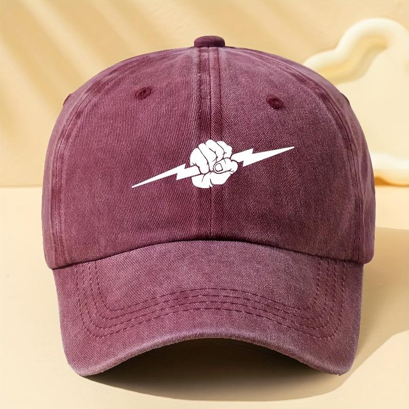Men's Trendy Versatile Baseball Cap Personalized Lightning Fist Print Washed Retro Casual Outdoor Sports Fishing Hat