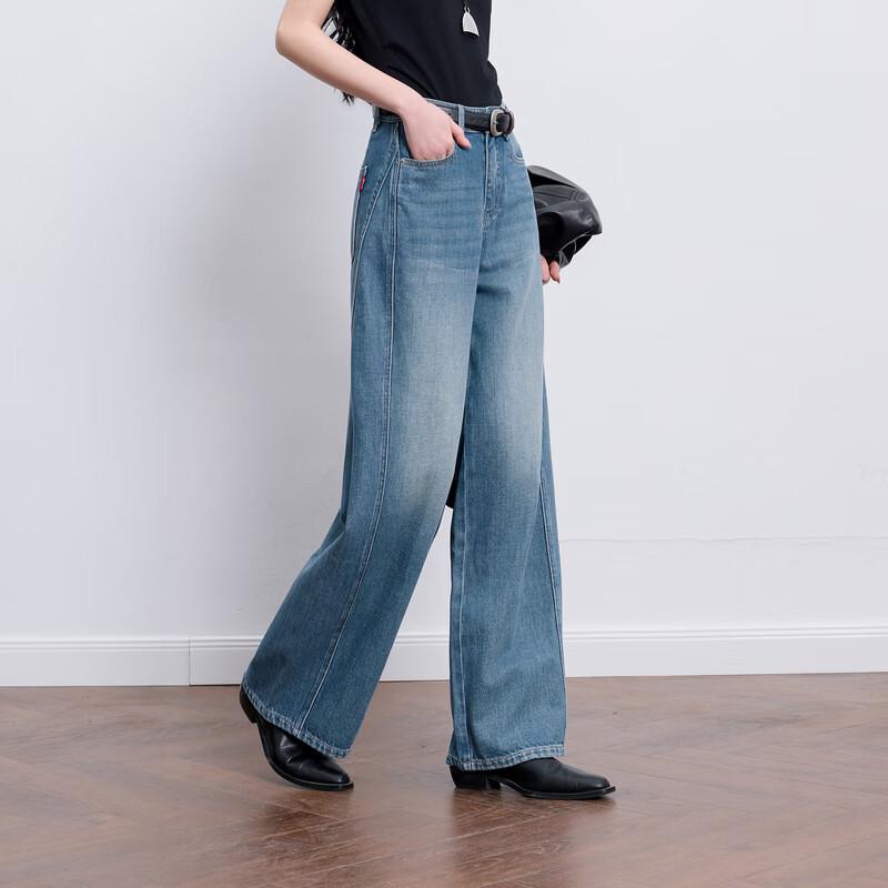 Sancai Women's 100% Cotton Loose Wide-Leg Jeans