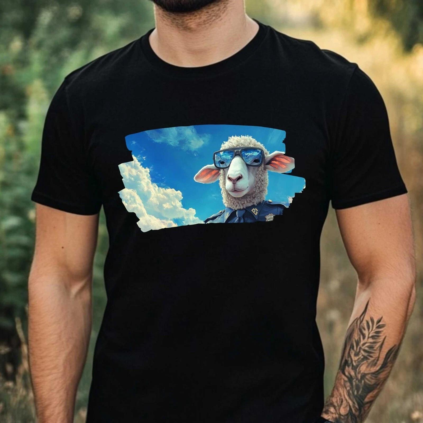 T-Shirt Herren Schaf als Polizist Motiv Baumwolle Größe XS bis 5XL XS