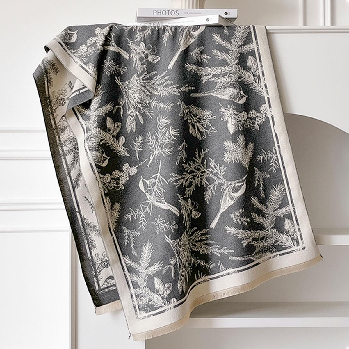 

New Two-Sided Magpie Print Scarf for Women Warmer Winter Cashmere Pashmina Scarves Shawls Female Thick Blanket Wraps Foulard