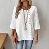 Damen T-Shirt Rundhals Halbarm Lockerer Schnitt Pullover Oberteile Einfarbige Knöpfe Dekoration Sommer Lässige Oberteile Tägliche Kleidung