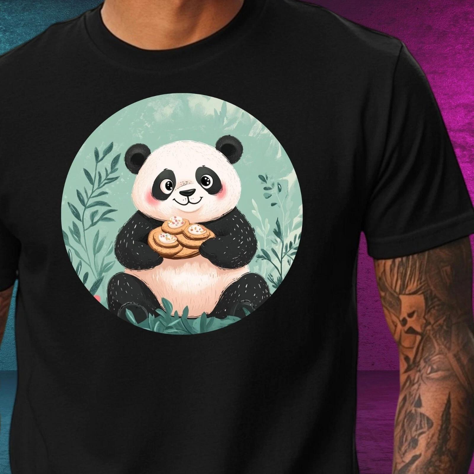 T-Shirt Herren Panda mit Keksen Motiv Baumwolle Größe XS bis 5XL XXL