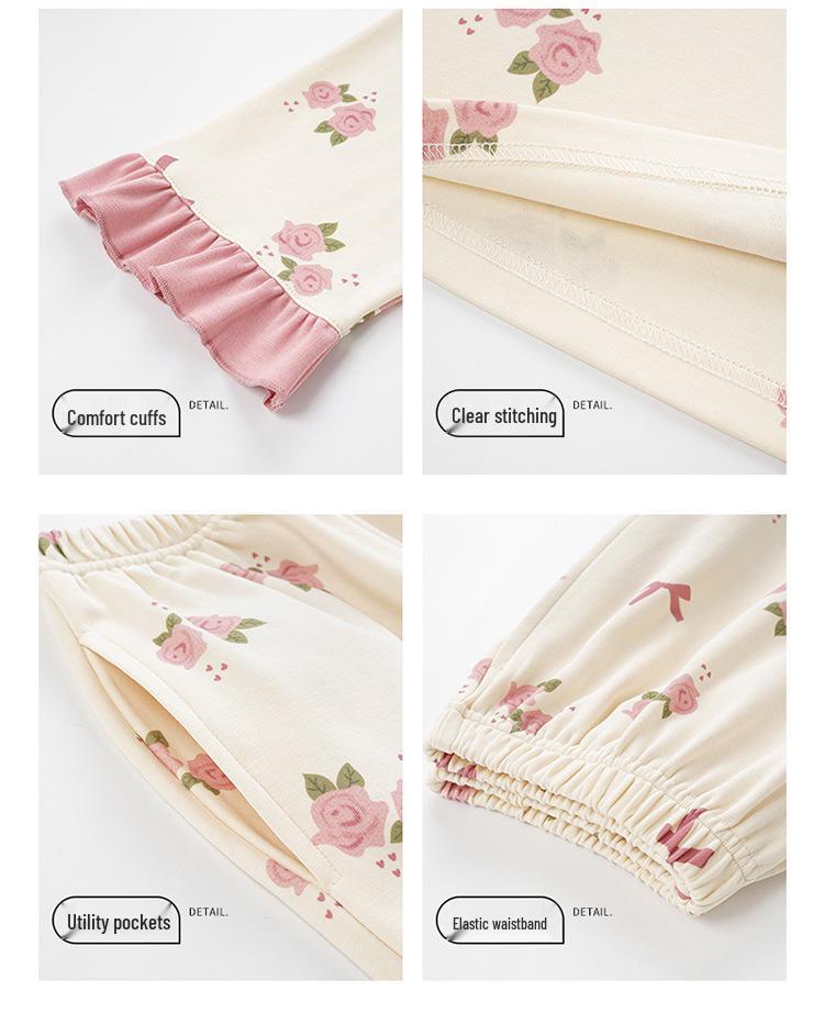 Dámské bavlněné pyžamo s dlouhým rukávem s kresleným potiskem na rok 2024: Tenký, nositelný venku, ideální pro podzim/zimu/jaro