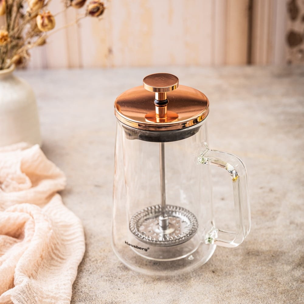 Kávovar/konvice na čaj 0,35 l French Press růžové zlato KLAUSBERG KB-7723