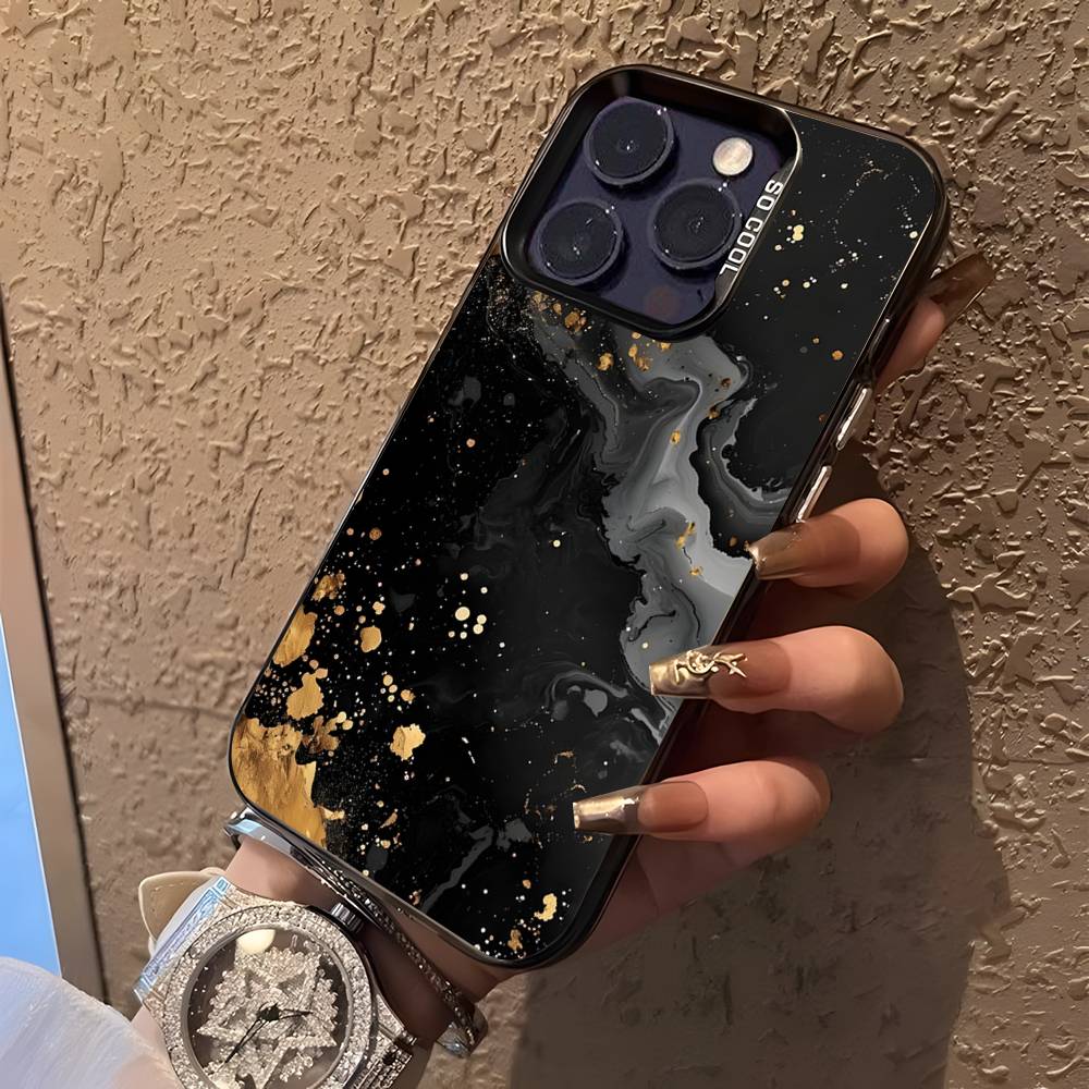 B-Black Gold Marble Art Phone Case For iPhone 17,16,15,14,13,12,11,Pro,XS,Max,Plus,Mini,SE Black Candy Matte Shockproof Cover