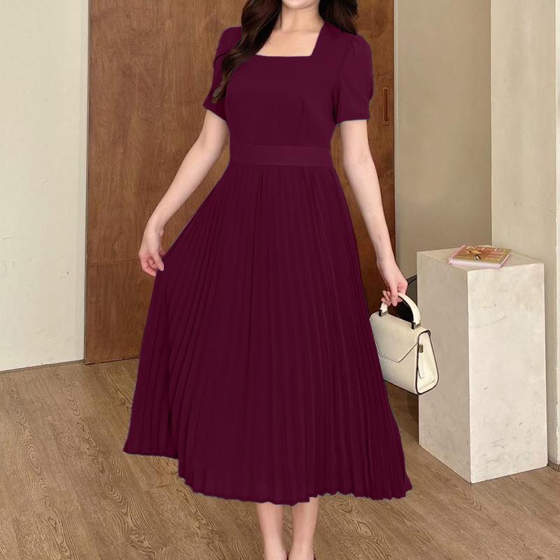 

ZANZEA Женское летнее повседневное платье с квадратным вырезом и короткими рукавами 5XL темно-красного