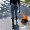 Women's High Rise Skinny Jeans Slim Fit Stretch Denim Pants Warm Fleece Lined Pencil Jeans For Autumn Winter Daily Wear