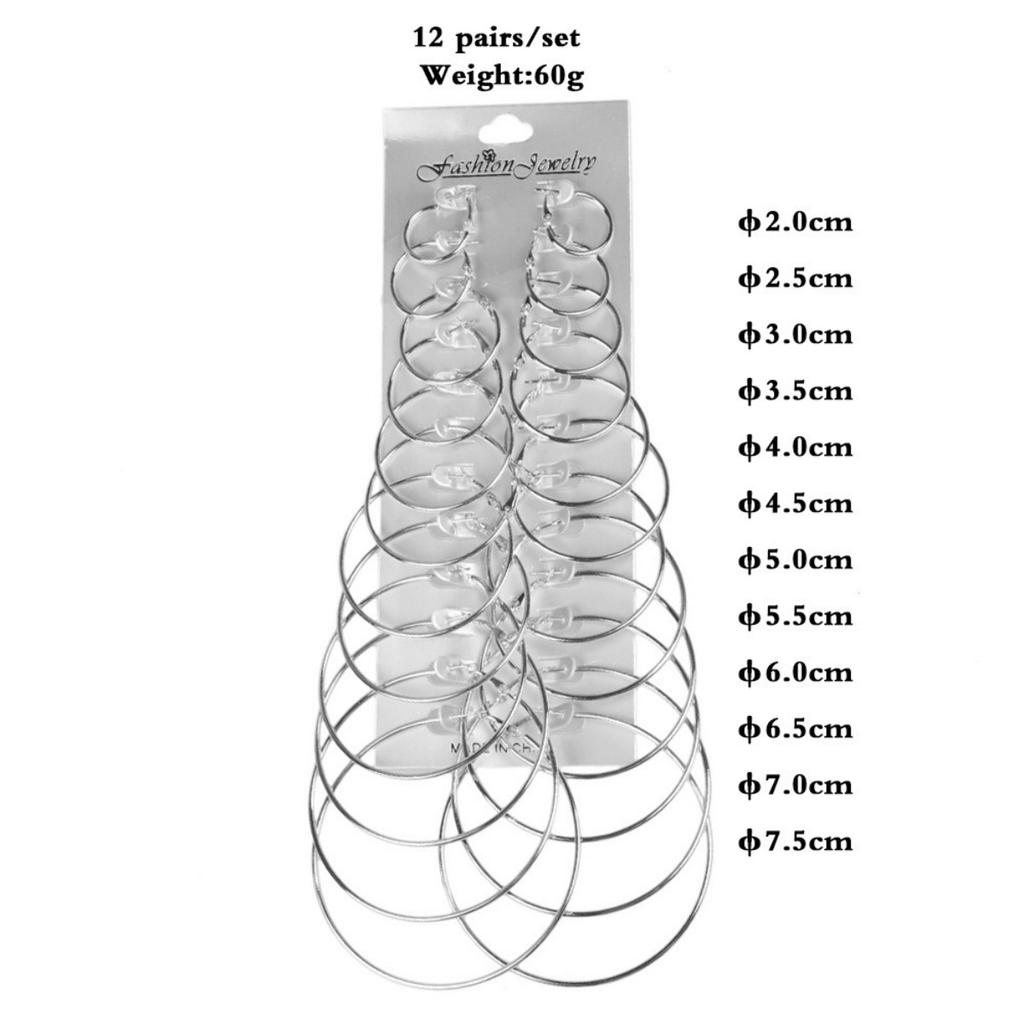 12Pairs/9Pairs/6Pair Simple Punk Hoop Earrings Set Big Circle Earrings Jewelry for Women Girls Ear Hoops Earring Round Oversized
