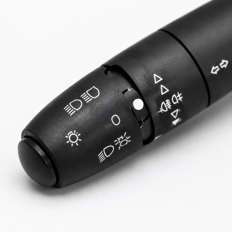 Automotive Lighting Control Stalk 96439233ZL Combining Turn Signal & Fog Light Functions with Visible Directional Icons, Attached Leads & Terminal