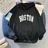 Women's Hooded Long Sleeve Sweatshirt Loose Fit Lazy Style Boston Letter Print Pullover Hoodie Vintage Autumn Winter Warm Outerwear