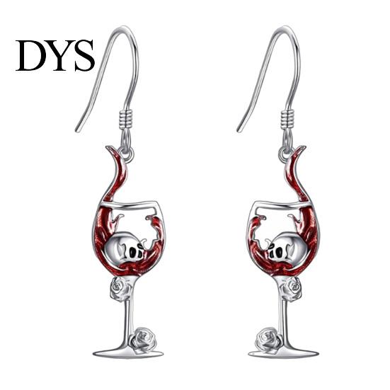 Halloween Jewelry Accessories 1 Pair Funny Wine Glass Skull Earrings, Gothic Skeleton Dark Fun Festival Gifts Dangle Drop Statement for Women, Holiday Skull