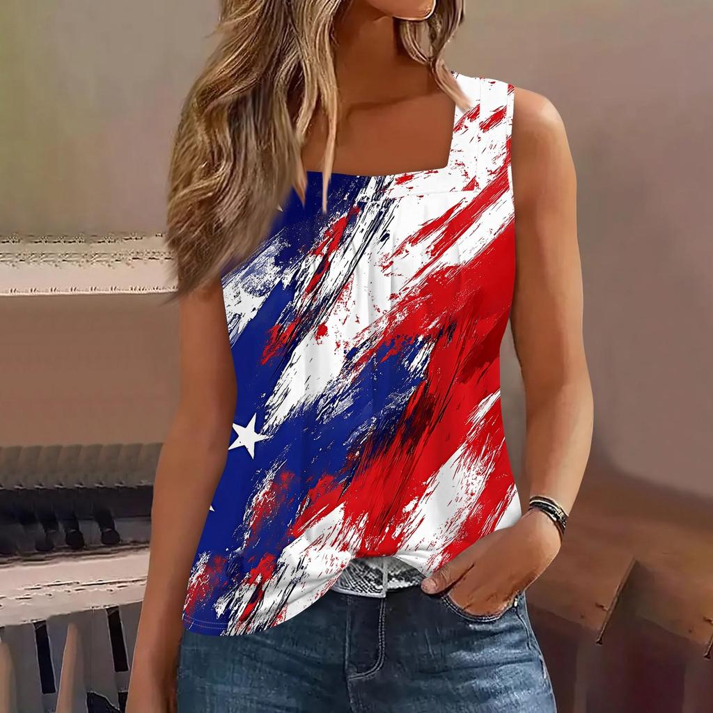 Tílko s čtvercovým límečkem Dámské tílko s potiskem Tričko Volný střih bez rukávů