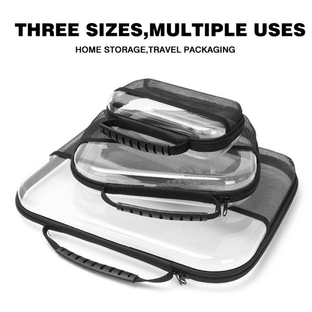Front Mesh Pocket Toiletries Packaging Bag Transparent Zippered Hard Pouch Small Items