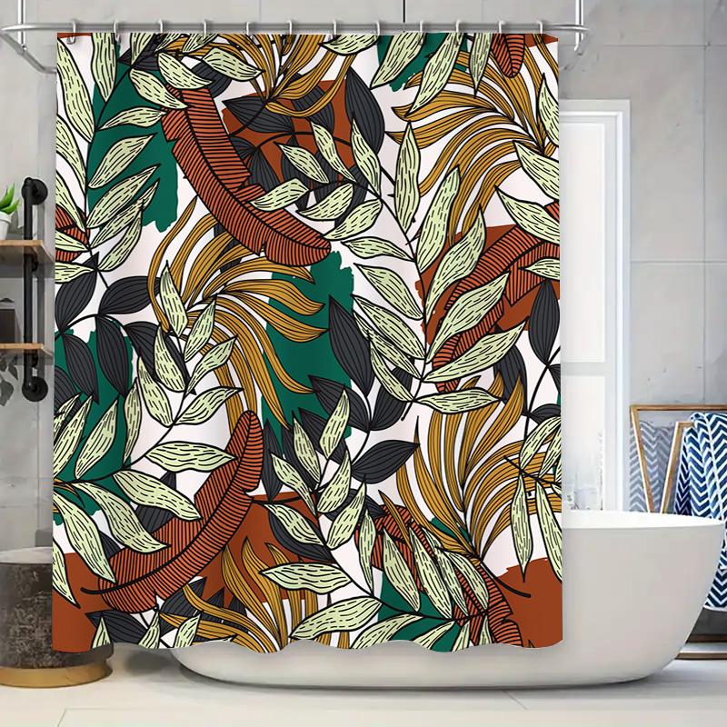 Retro Green Orange Leaves Shower Curtain Decorate Your Bathroom with Style