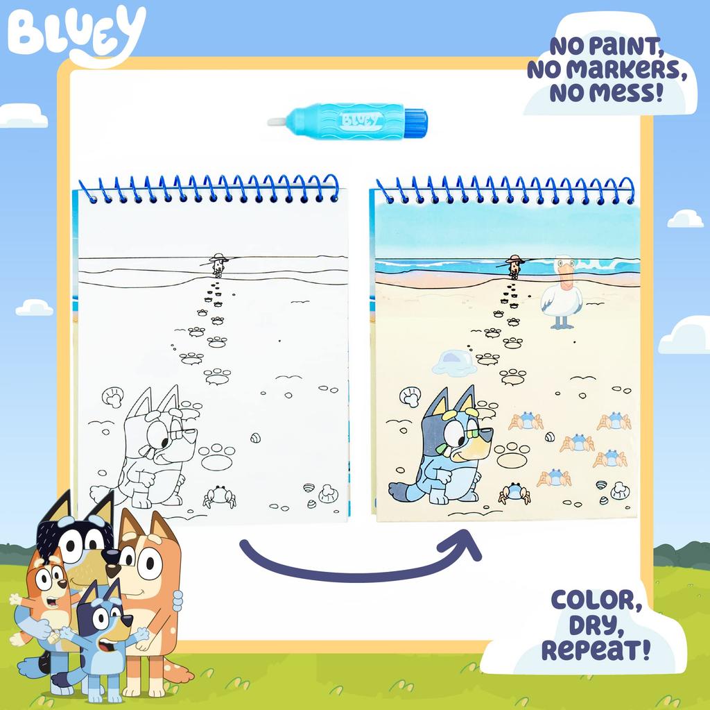 Bluey Aqua Includes 4 Reusable Pages of Water Art Water Color with Water Water Reveal Activity Paint Art, & Pen, Book, Book,