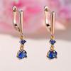 Small Round Stone Blue Crystal Pendant Hoop Earrings For Women Vintage Gold Color Ear Buckle Wedding Jewelry Engagement Gifts